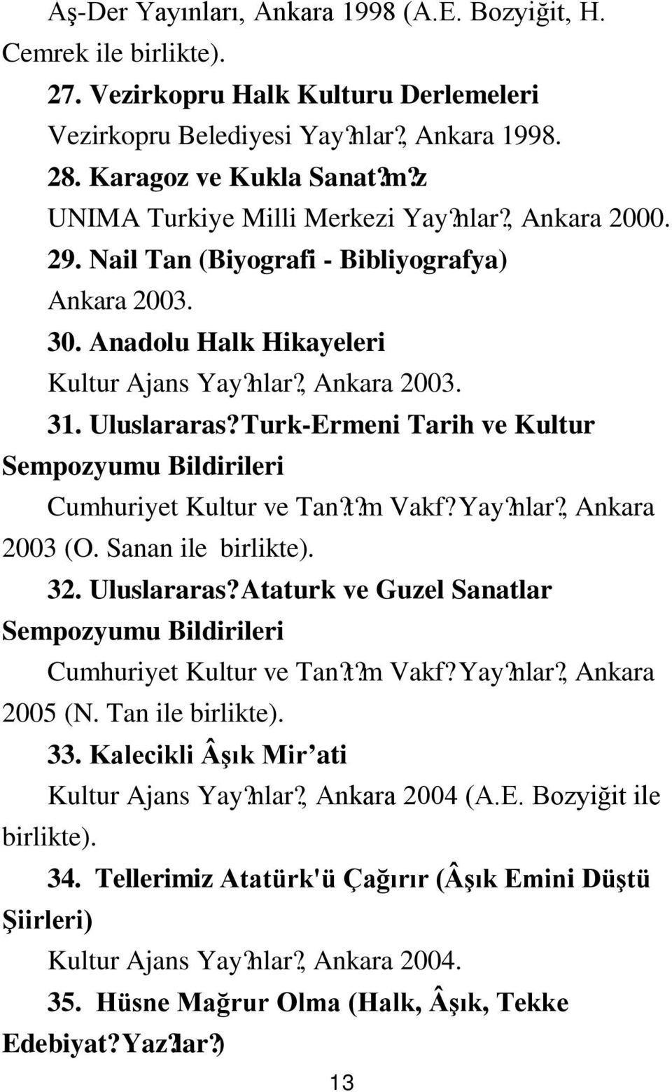 Turk-Ermeni Tarih ve Kultur Sempozyumu Bildirileri Cumhuriyet Kultur ve Tan?? t m Vakf? Yay? nlar?, Ankara 2003 (O. Sanan ile birlikte). 32. Uluslararas?