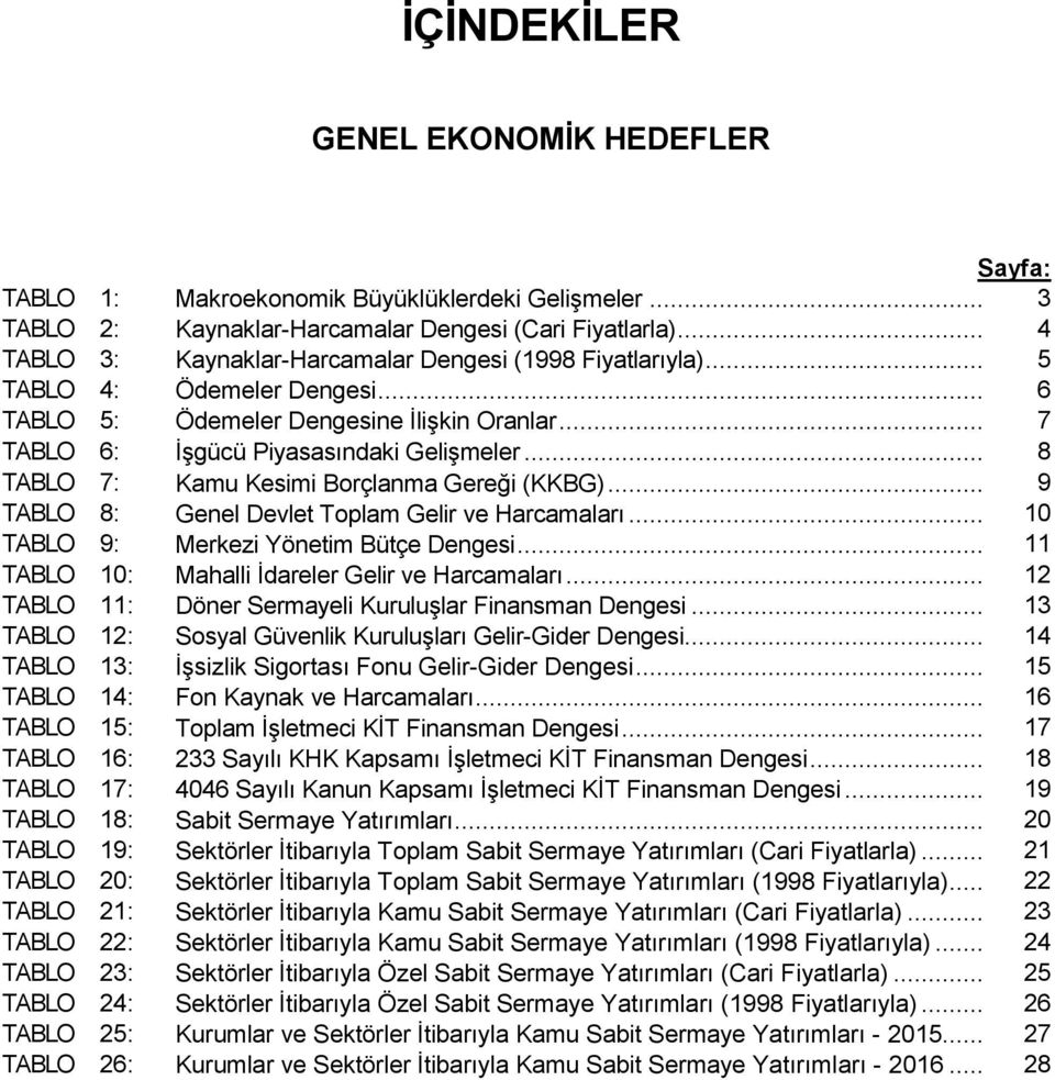 .. 8 8 TABLO 7: Kamu Kesimi Borçlanma Gereği (KKBG)... 8 9 TABLO 8: Genel Devlet Toplam Gelir ve Harcamaları... 910 TABLO 9: Merkezi Yönetim Bütçe Dengesi.