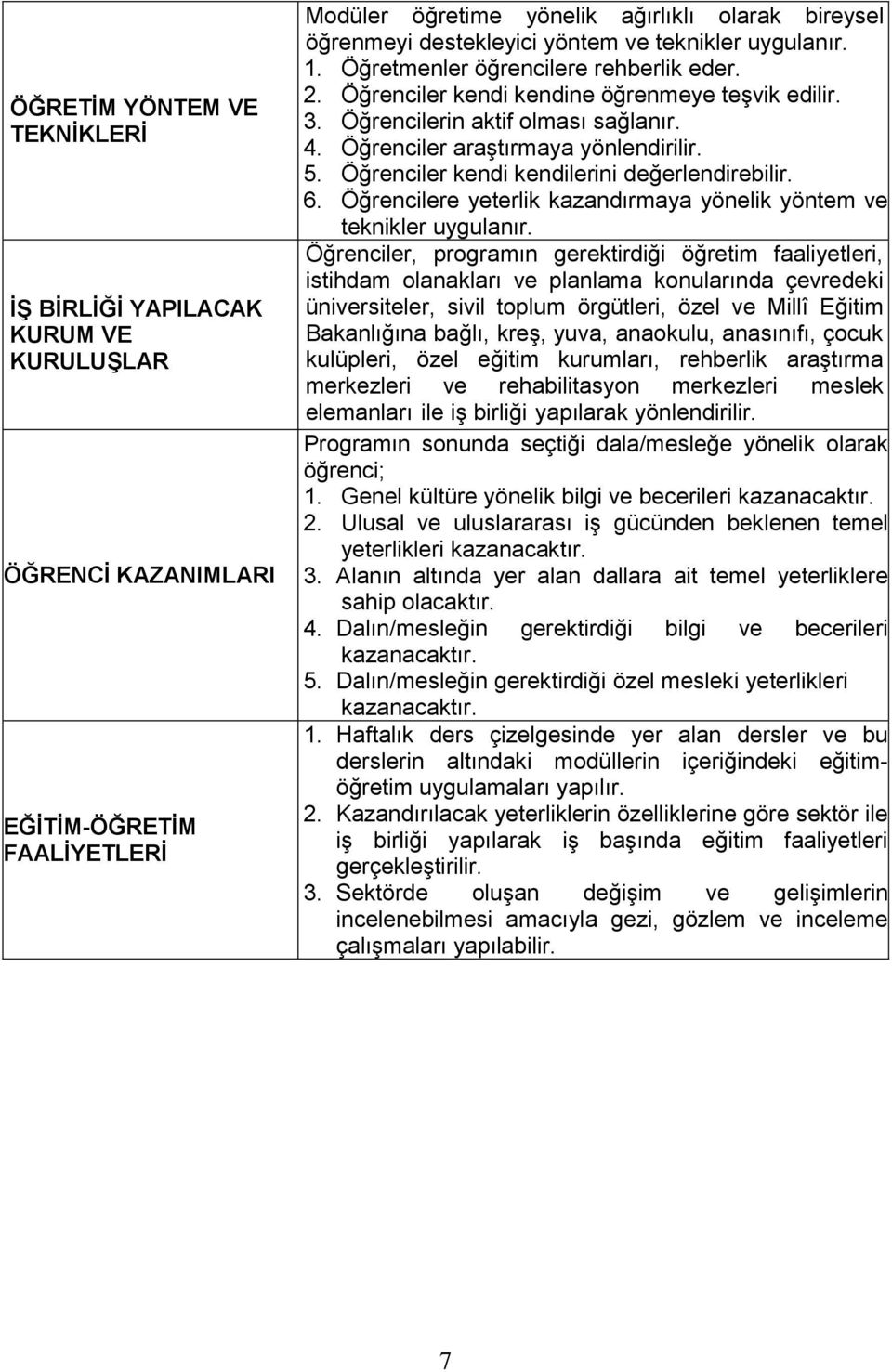 5. Öğrenciler kendi kendilerini değerlendirebilir. 6. Öğrencilere yeterlik kazandırmaya yönelik yöntem ve teknikler uygulanır.