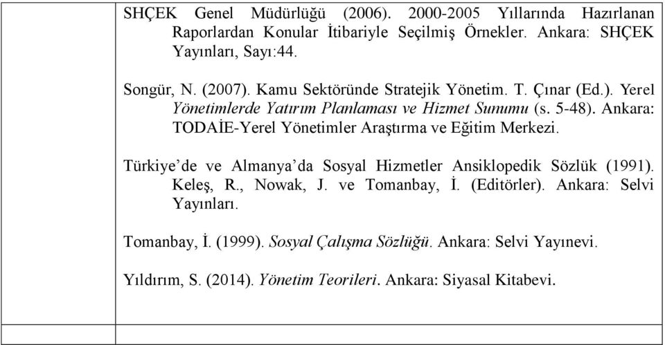 Ankara: TODAİE-Yerel Yönetimler Araştırma ve Eğitim Merkezi. Türkiye de ve Almanya da Sosyal Hizmetler Ansiklopedik Sözlük (1991). Keleş, R., Nowak, J.
