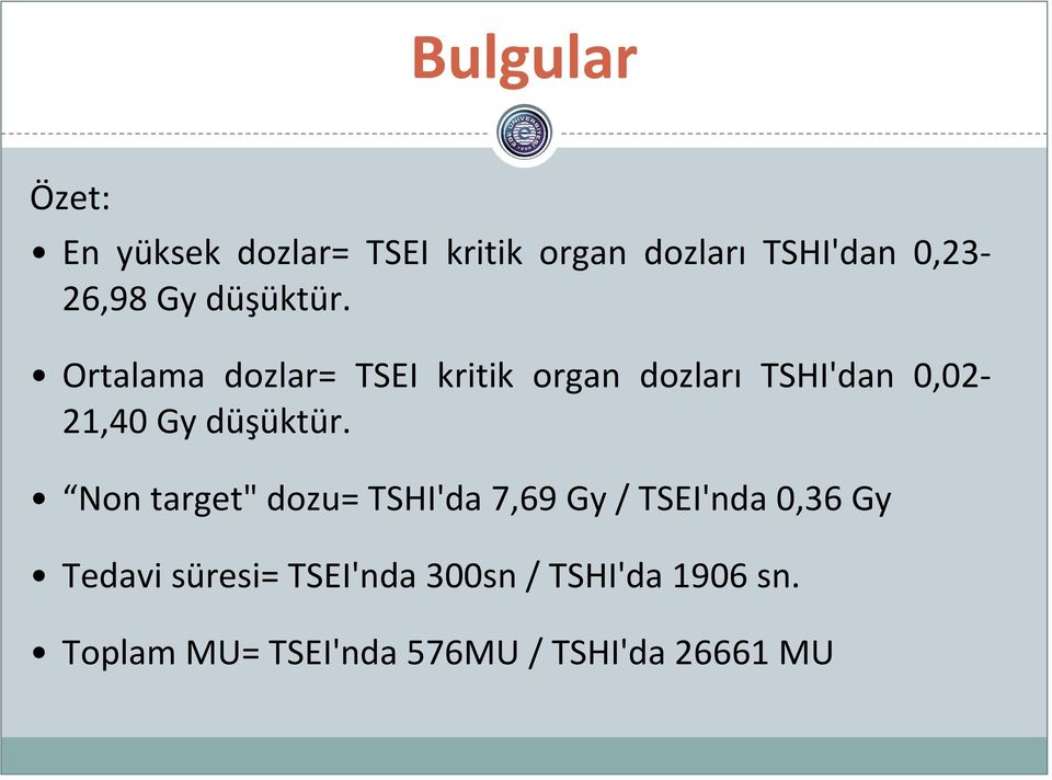 Ortalama dozlar= TSEI kritik organ dozları TSHI'dan 0,02-21,40  Non target"