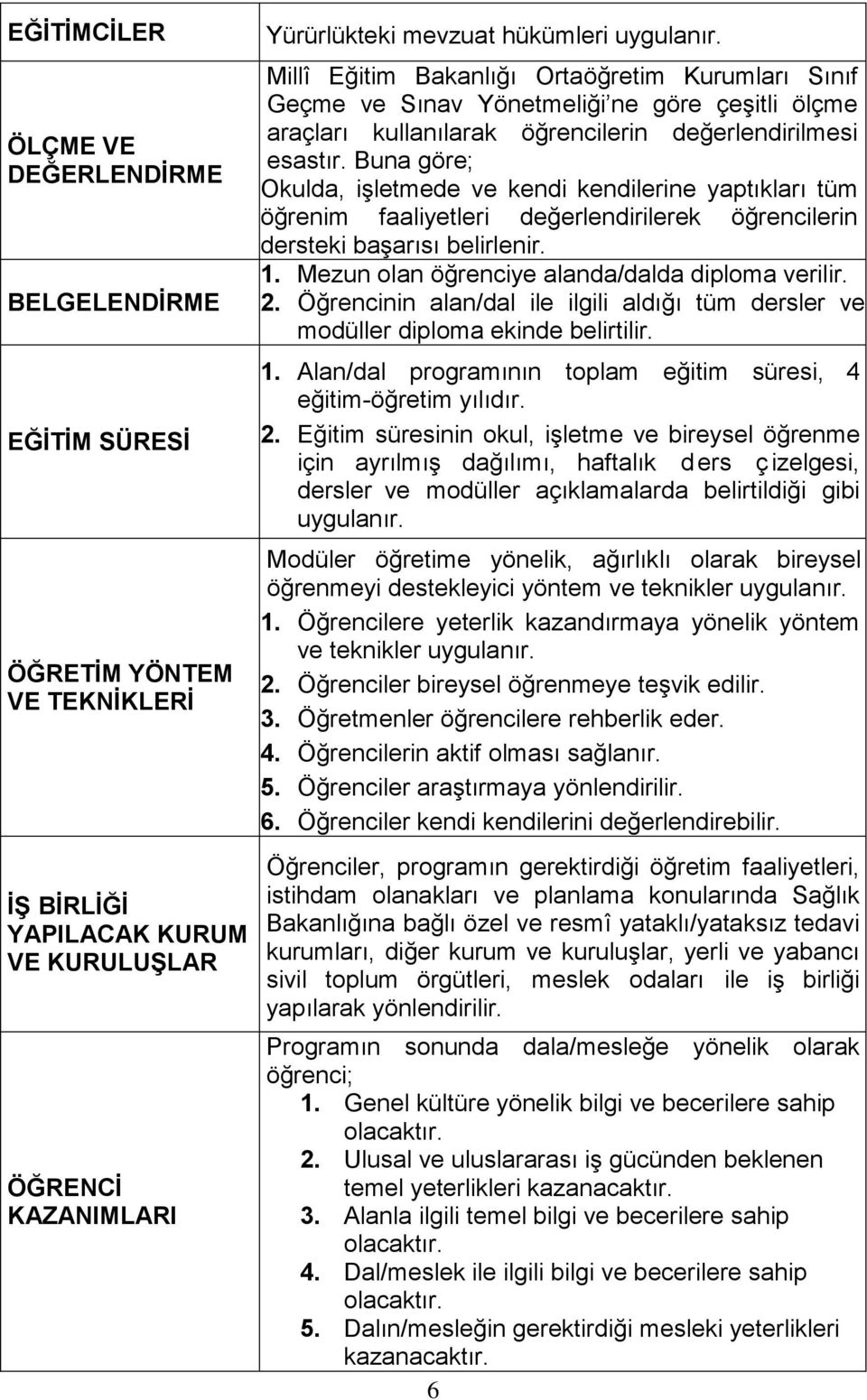 Buna göre; Okulda, işletmede ve kendi kendilerine yaptıkları tüm öğrenim faaliyetleri değerlendirilerek öğrencilerin dersteki başarısı belirlenir. 1. Mezun olan öğrenciye alanda/dalda diploma verilir.