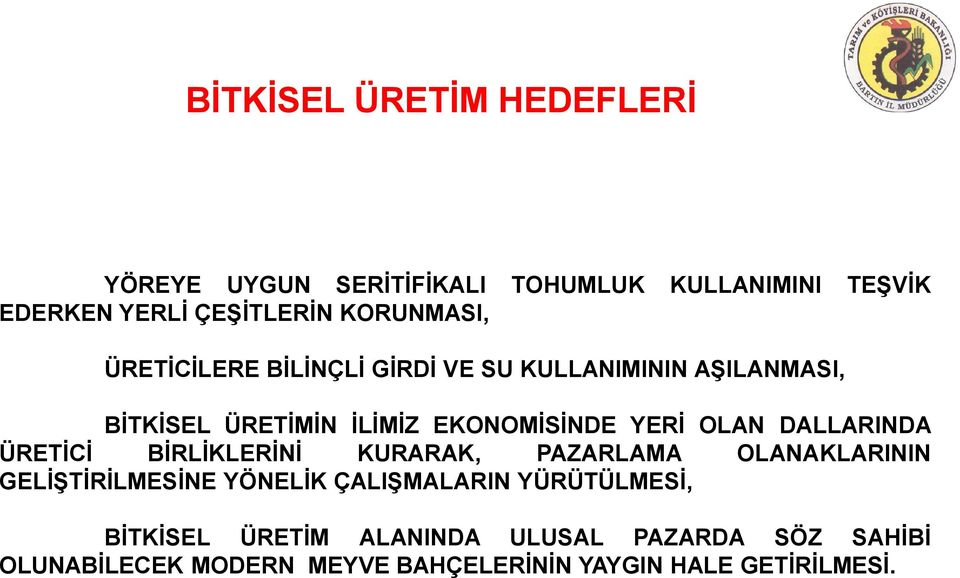 OLAN DALLARINDA ÜRETİCİ BİRLİKLERİNİ KURARAK, PAZARLAMA OLANAKLARININ GELİŞTİRİLMESİNE YÖNELİK ÇALIŞMALARIN