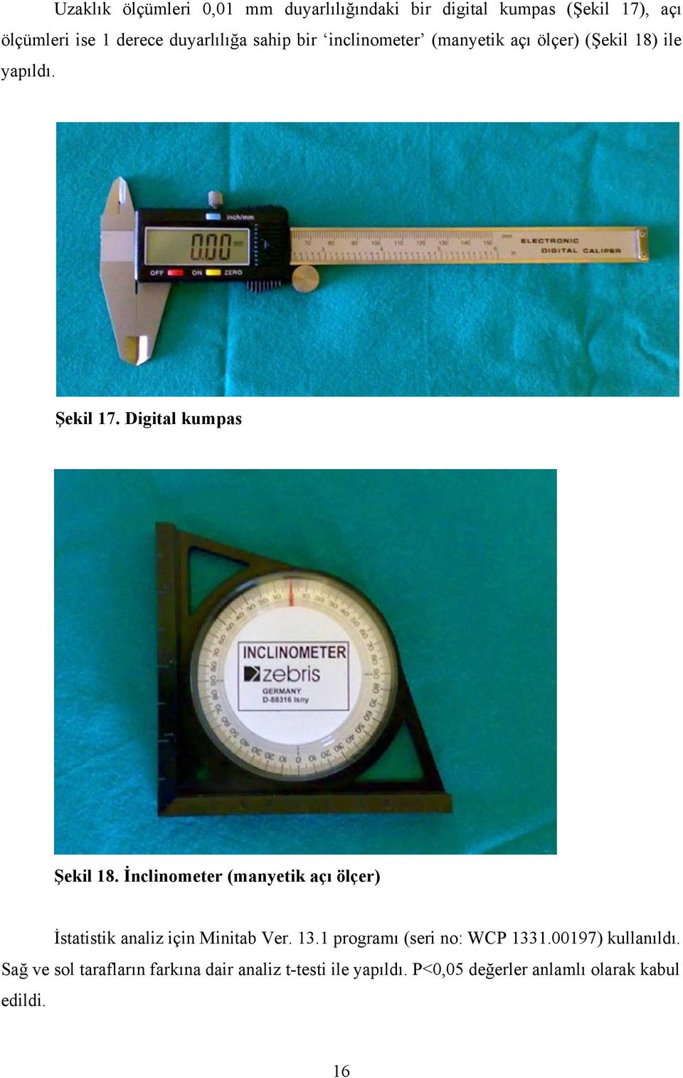 Digital kumpas Şekil 18. İnclinometer (manyetik açı ölçer) İstatistik analiz için Minitab Ver. 13.