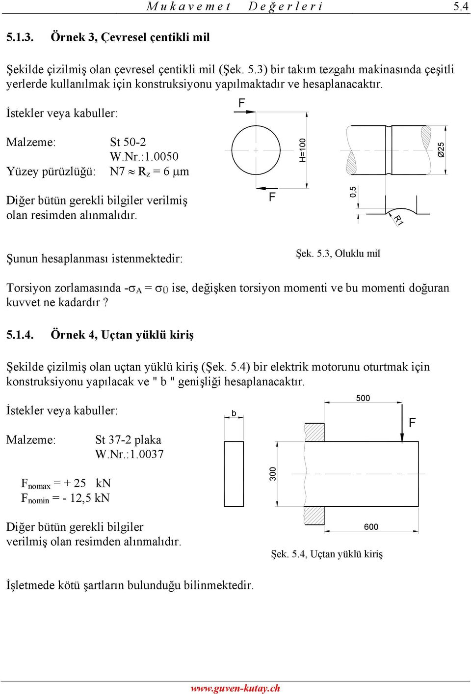 0,5 R1 Şunun hesaplanması istenmektedir: Şek. 5.3, Oluklu mil Torsiyon zorlamasında -σ A = σ Ü ise, değişken torsiyon momenti ve bu momenti doğuran kuvvet ne kadardır? 5.1.4.