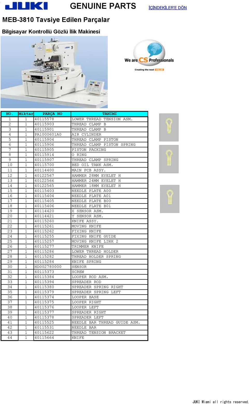 O RING 9 1 40115907 THREAD CLAMP SPRING 10 1 40115700 BED OIL TANK ASM. 11 1 40114400 MAIN PCB ASSY.