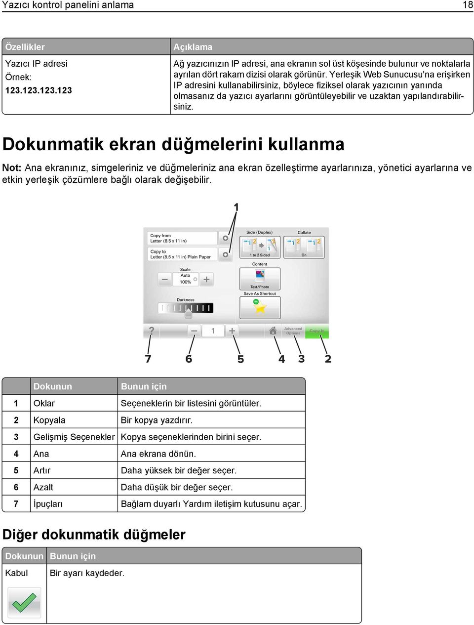 Yerleşik Web Sunucusu'na erişirken IP adresini kullanabilirsiniz, böylece fiziksel olarak yazıcının yanında olmasanız da yazıcı ayarlarını görüntüleyebilir ve uzaktan yapılandırabilirsiniz.