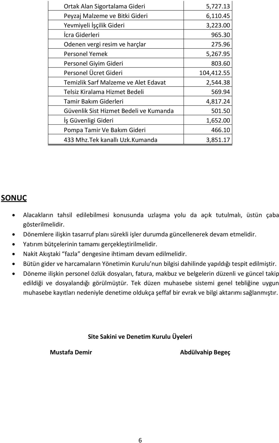 24 Güvenlik Sist Hizmet Bedeli ve Kumanda 501.50 İş Güvenligi Gideri 1,652.00 Pompa Tamir Ve Bakım Gideri 466.10 433 Mhz.Tek kanallı Uzk.Kumanda 3,851.