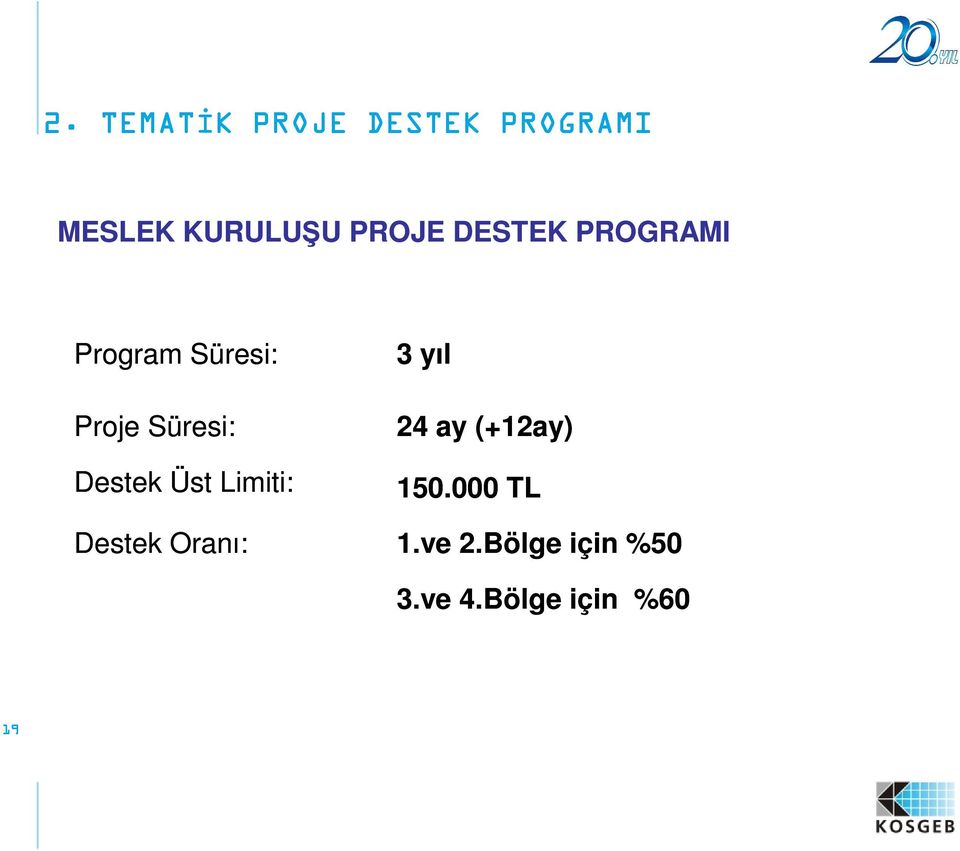 Destek Üst Limiti: 3 yıl 24 ay (+12ay) 150.