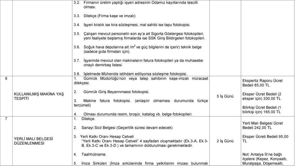 Soğuk hava depolarına ait /m 2 ve güç bilgilerini de içerir) teknik belge (sadece gıda firmaları için). 3.7.