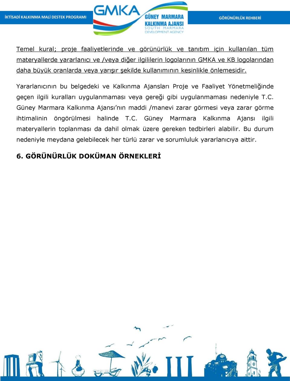 Yararlanıcının bu belgedeki ve Kalkınma Ajansları Proje ve Faaliyet Yönetmeliğinde geçen ilgili kuralları uygulanmaması veya gereği gibi uygulanmaması nedeniyle T.C.