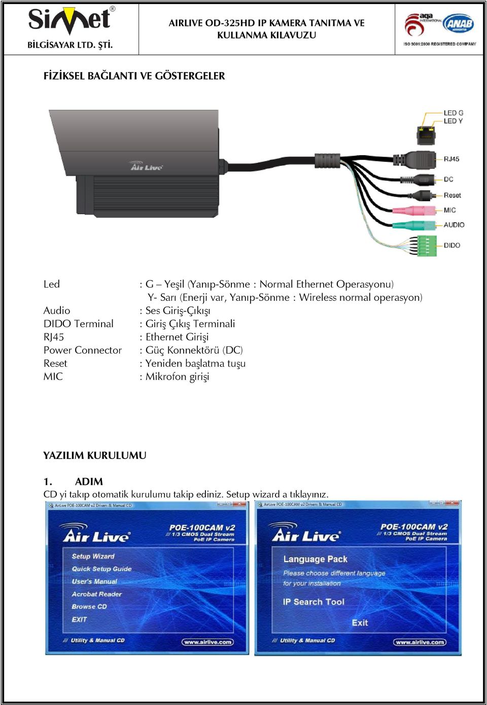 : Ses Giriş-Çıkışı : Giriş Çıkış Terminali : Ethernet Girişi : Güç Konnektörü (DC) : Yeniden başlatma