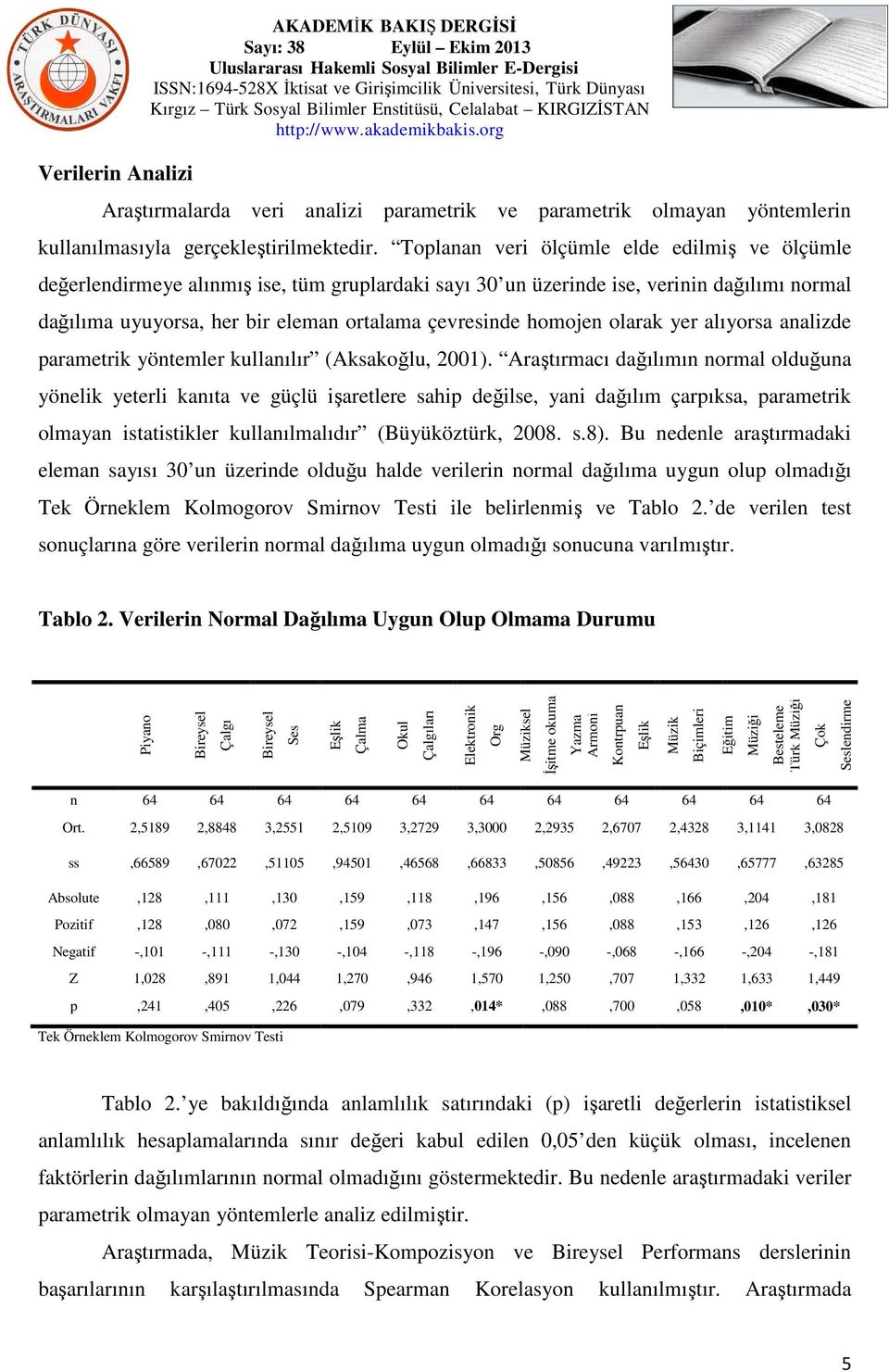 alıyorsa aalizde arametrik yötemler kullaılır (Aksakoğlu, 2001).