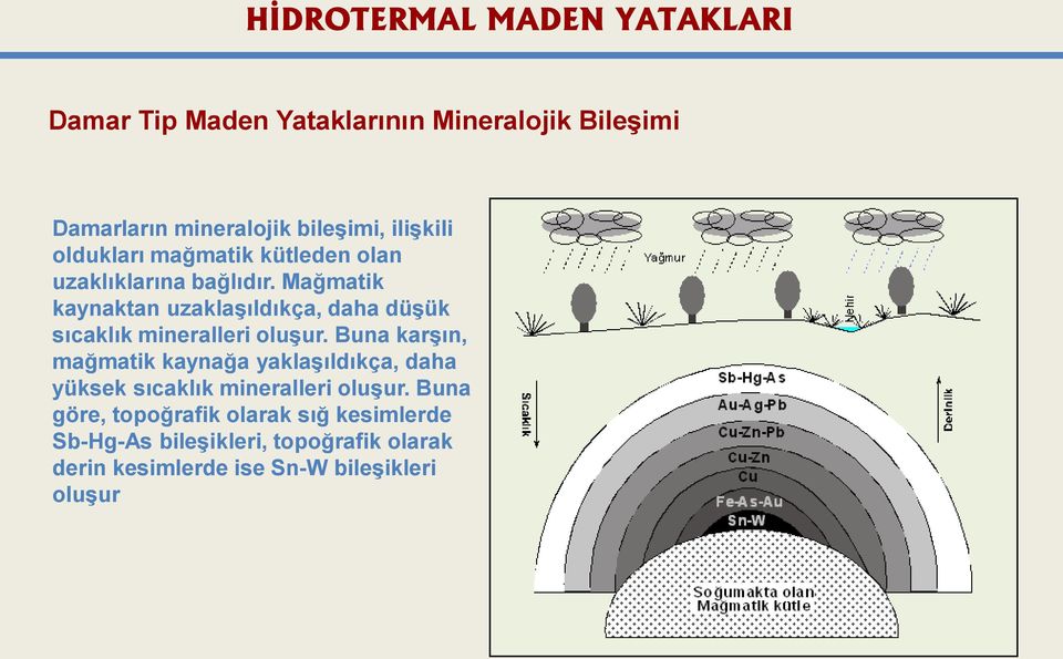 Mağmatik kaynaktan uzaklaģıldıkça, daha düģük sıcaklık mineralleri oluģur.