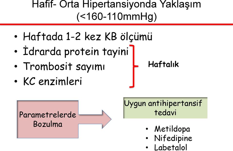 Trombosit sayımı KC enzimleri Haftalık Parametrelerde