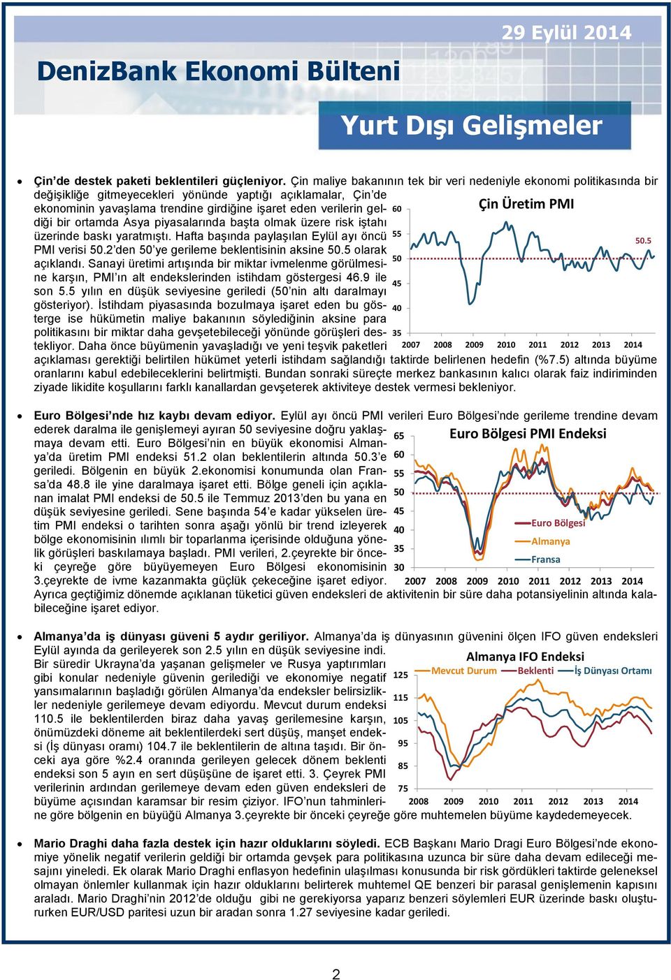 geldiği bir ortamda Asya piyasalarında başta olmak üzere risk iştahı 60 Çin Üretim PMI üzerinde baskı yaratmıştı. Hafta başında paylaşılan Eylül ayı öncü 55 50.5 PMI verisi 50.