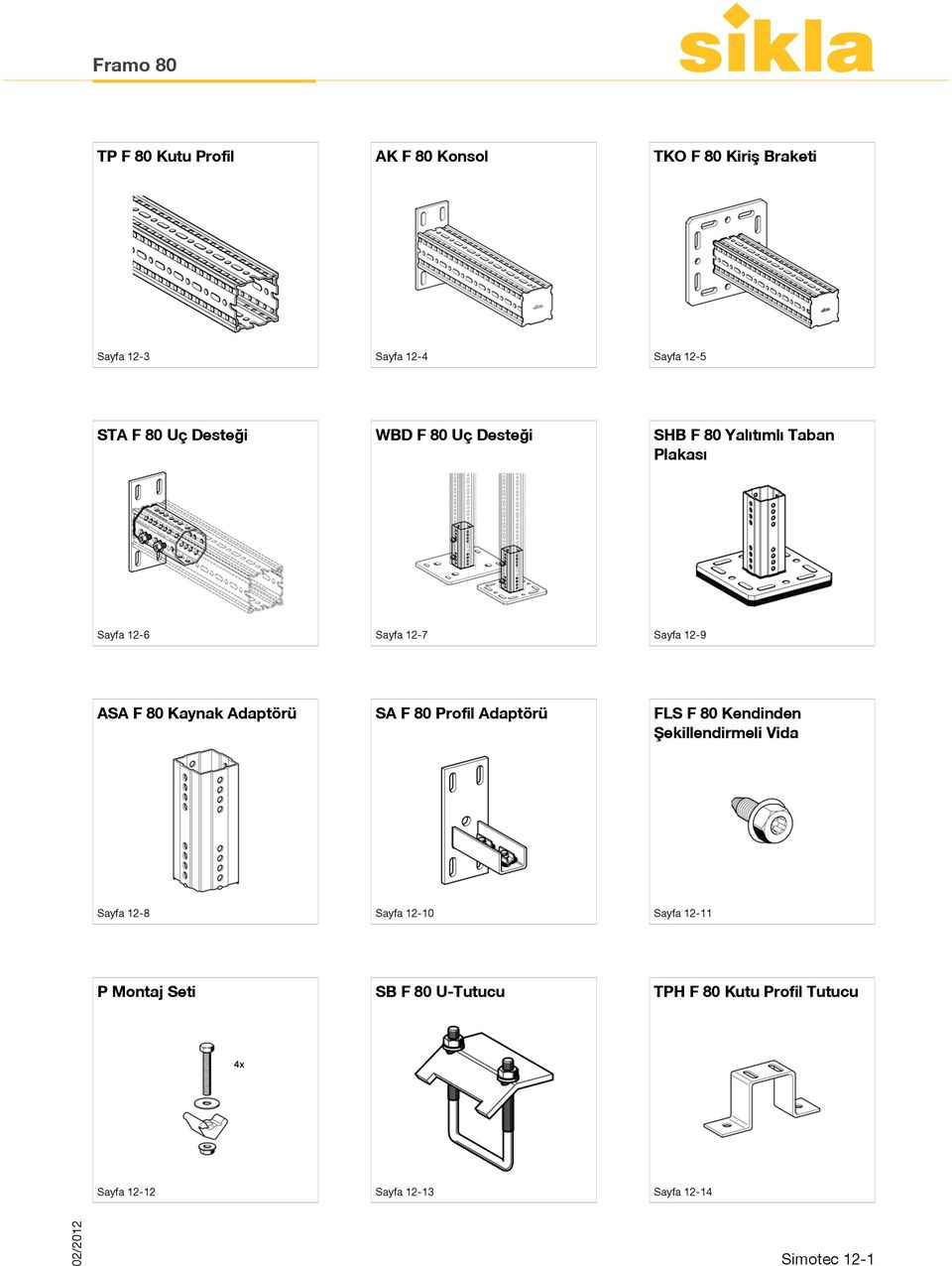 12-9 ASA F 80 Kaynak Adaptörü SA F 80 Profil Adaptörü FLS F 80 Kendinden Şekillendirmeli Vida Sayfa 12-8 Sayfa 12-10