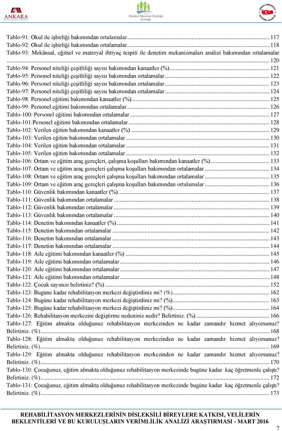 .. 121 Tablo-95: Personel niteliği çeşitliliği sayısı bakımından ortalamalar... 122 Tablo-96: Personel niteliği çeşitliliği sayısı bakımından ortalamalar.