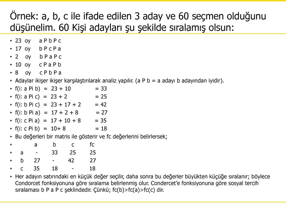 (a P b = a adayı b adayından iyidir).