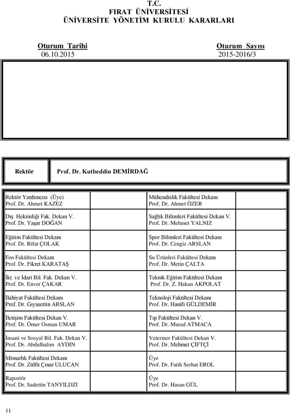 Fak. Dekan V. Prof. Dr. Abdulhalim AYDIN Mimarlık Fakültesi Dekanı Prof. Dr. Zülfü Çınar ULUCAN Prof. Dr. Sadettin TANYILDZI Mühendislik Fakültesi Dekanı Prof. Dr. Ahmet ÖZER Sağlık Bilimleri Fakültesi Dekan V.