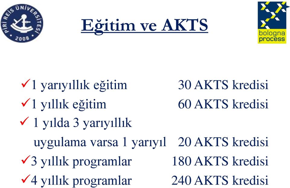 programlar 4 yıllık programlar 30 AKTS kredisi 60 AKTS
