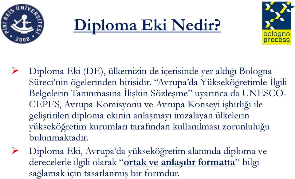 işbirliği ile geliştirilen diploma ekinin anlaşmayı imzalayan ülkelerin yükseköğretim kurumları tarafından kullanılması zorunluluğu