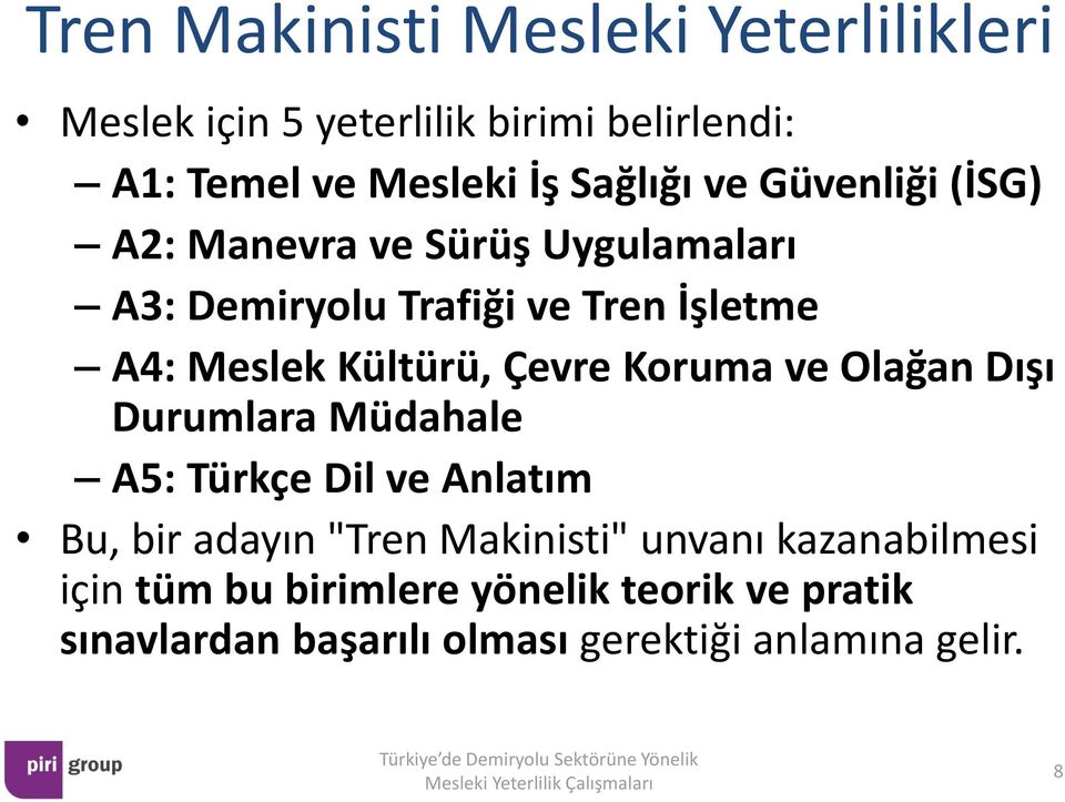 Çevre Koruma ve Olağan Dışı Durumlara Müdahale A5: Türkçe Dil ve Anlatım Bu, bir adayın "Tren Makinisti" unvanı