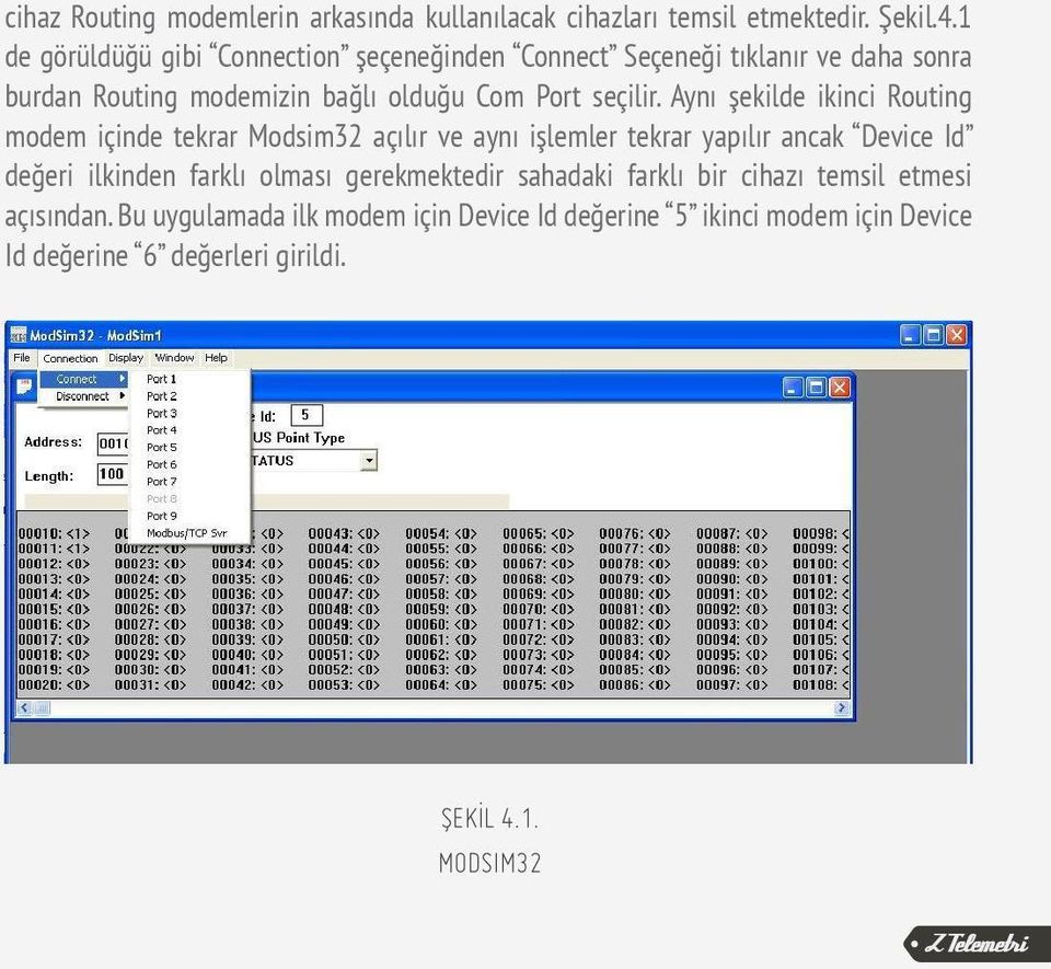 Aynı şekilde ikinci Routing modem içinde tekrar Modsim32 açılır ve aynı işlemler tekrar yapılır ancak Device Id değeri ilkinden farklı