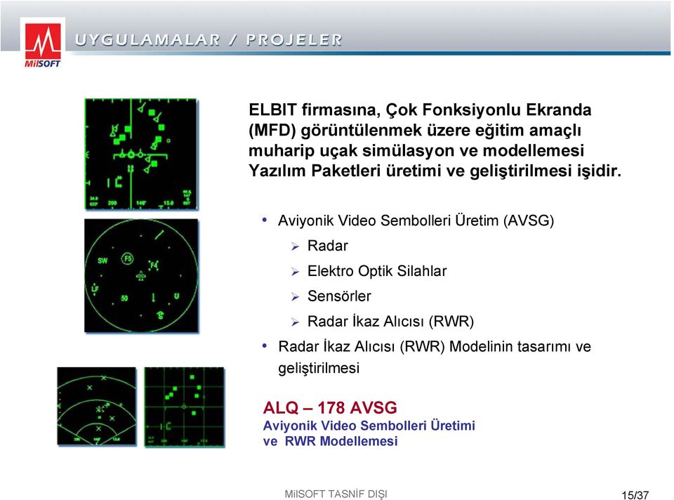 Aviyonik Video Sembolleri Üretim (AVSG) Radar Elektro Optik Silahlar Sensörler Radar İkaz Alıcısı (RWR)
