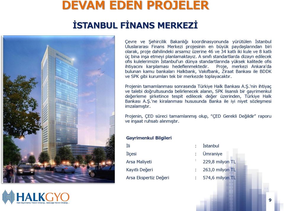 A sınıfı standartlarda dizayn edilecek ofis kulelerimizin İstanbul un dünya standartlarında yüksek kalitede ofis ihtiyacını karşılaması hedeflenmektedir.