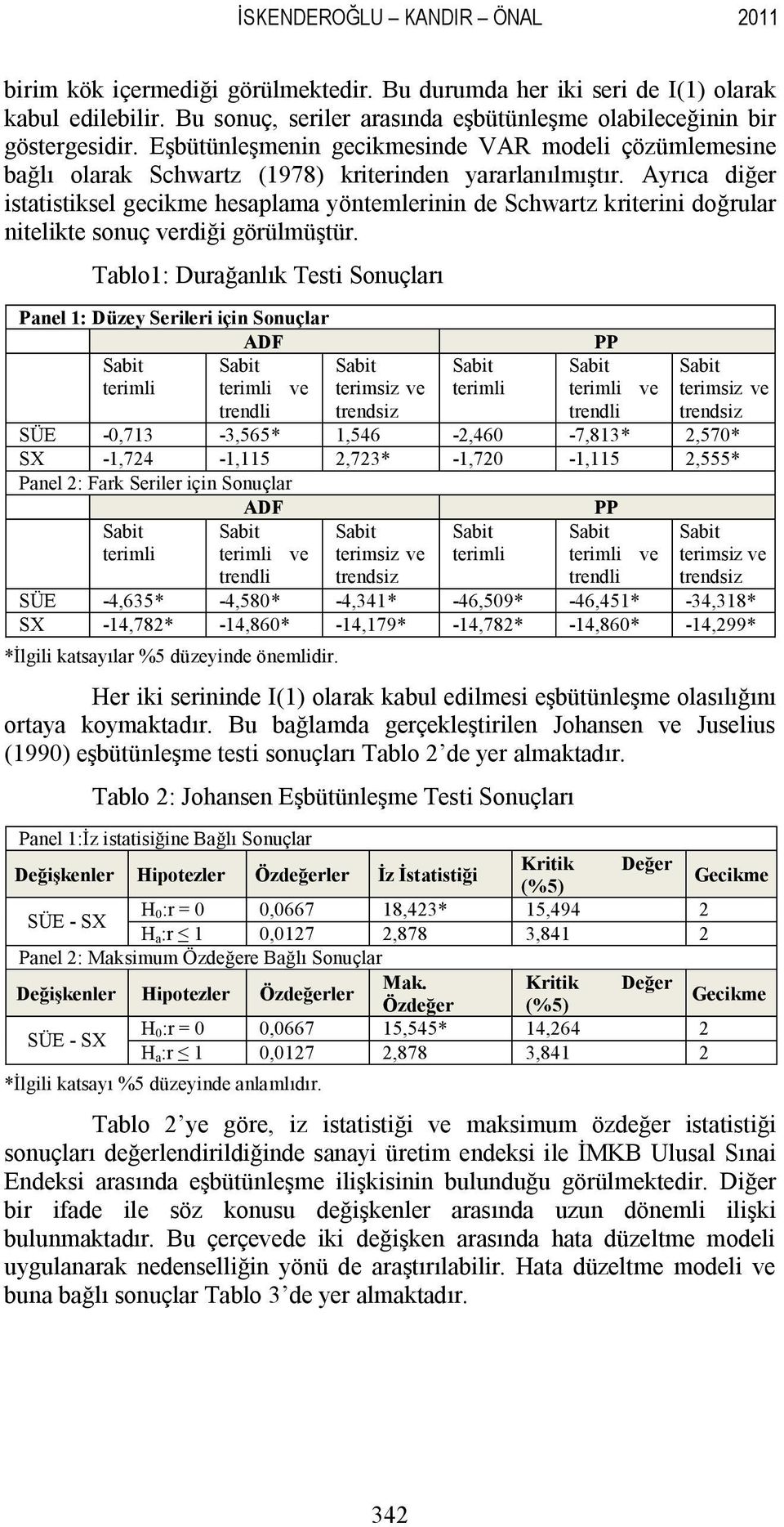 Ayrıca diğer istatistiksel gecikme hesaplama yöntemlerinin de Schwartz kriterini doğrular nitelikte sonuç verdiği görülmüştür.