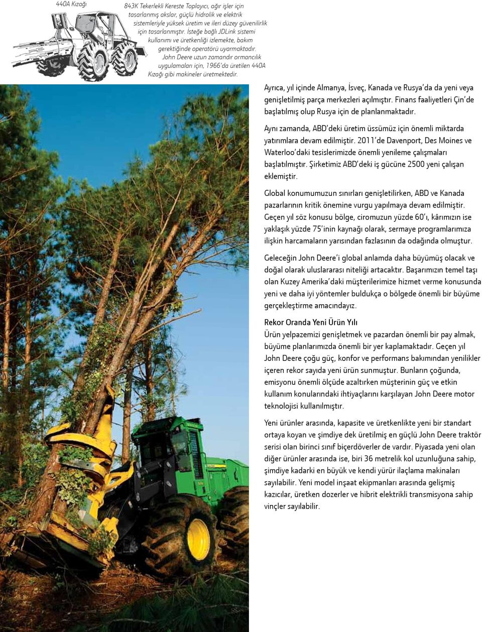 John Deere uzun zamandır ormancılık uygulamaları için, 1966 da üretilen 440A Kızağı gibi makineler üretmektedir.