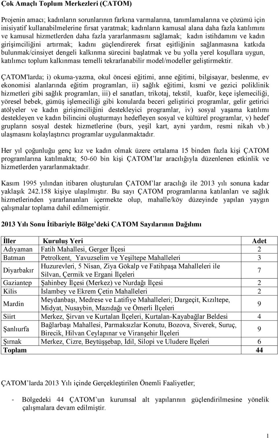 katkıda bulunmak/cinsiyet dengeli kalkınma sürecini başlatmak ve bu yolla yerel koşullara uygun, katılımcı toplum kalkınması temelli tekrarlanabilir model/modeller geliştirmektir.