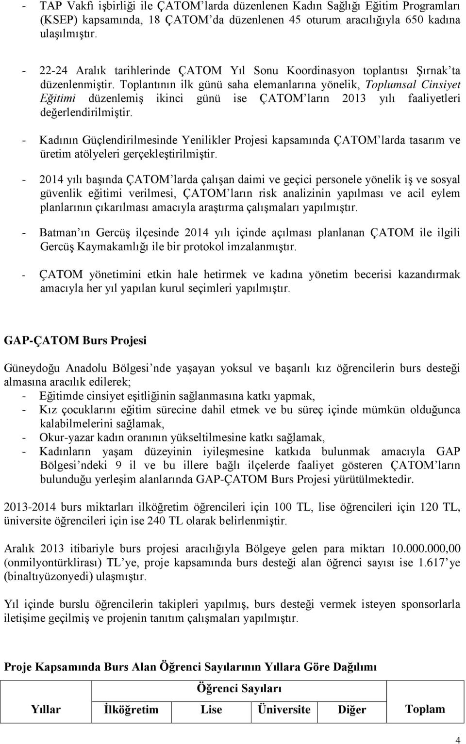 Toplantının ilk günü saha elemanlarına yönelik, Toplumsal Cinsiyet Eğitimi düzenlemiş ikinci günü ise ÇATOM ların 2013 yılı faaliyetleri değerlendirilmiştir.