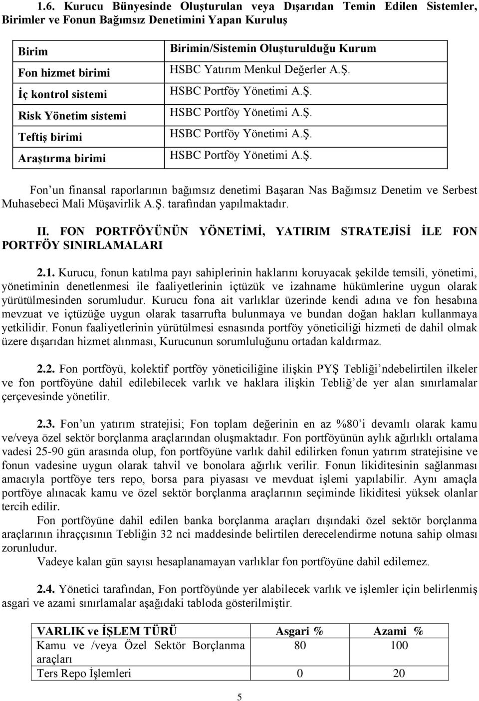 HSBC Portföy Yönetimi A.Ş. HSBC Portföy Yönetimi A.Ş. HSBC Portföy Yönetimi A.Ş. HSBC Portföy Yönetimi A.Ş. Fon un finansal raporlarının bağımsız denetimi Başaran Nas Bağımsız Denetim ve Serbest Muhasebeci Mali Müşavirlik A.