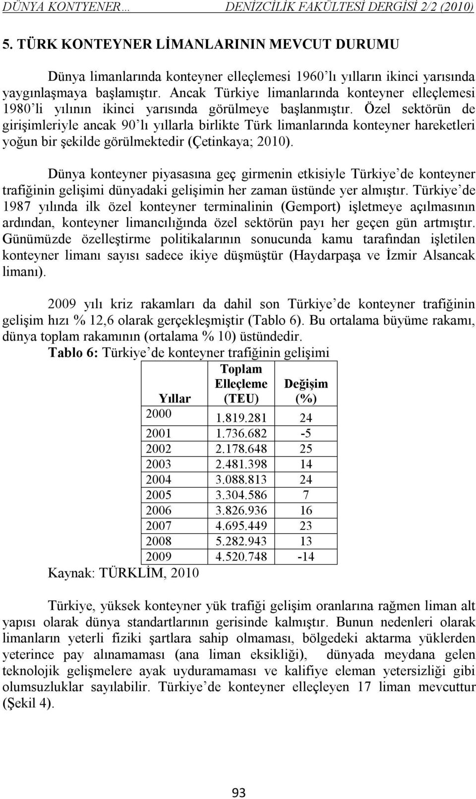 Ancak Türkiye limanlarında konteyner elleçlemesi 1980 li yılının ikinci yarısında görülmeye başlanmıştır.