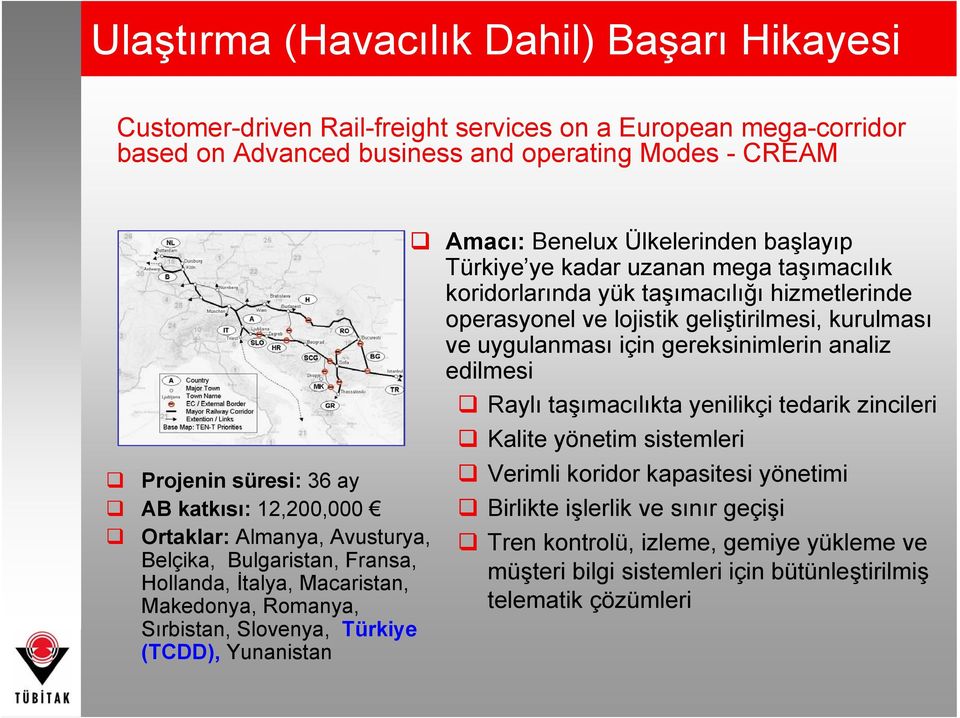 başlayıp Türkiye ye kadar uzanan mega taşımacılık koridorlarında yük taşımacılığı hizmetlerinde operasyonel ve lojistik geliştirilmesi, kurulması ve uygulanması için gereksinimlerin analiz edilmesi