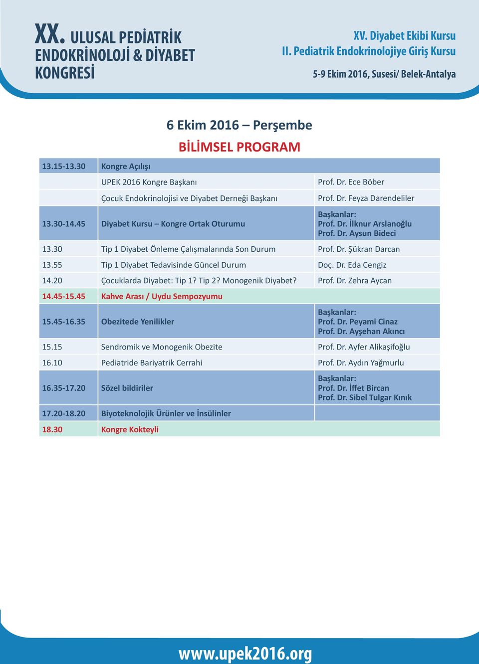 20 Çocuklarda Diyabet: Tip 1? Tip 2? Monogenik Diyabet? Prof. Dr. Zehra Aycan 14.45-15.45 Kahve Arası / Uydu Sempozyumu 15.45-16.35 Obezitede Yenilikler Prof. Dr. Peyami Cinaz Prof. Dr. Ayşehan Akıncı 15.