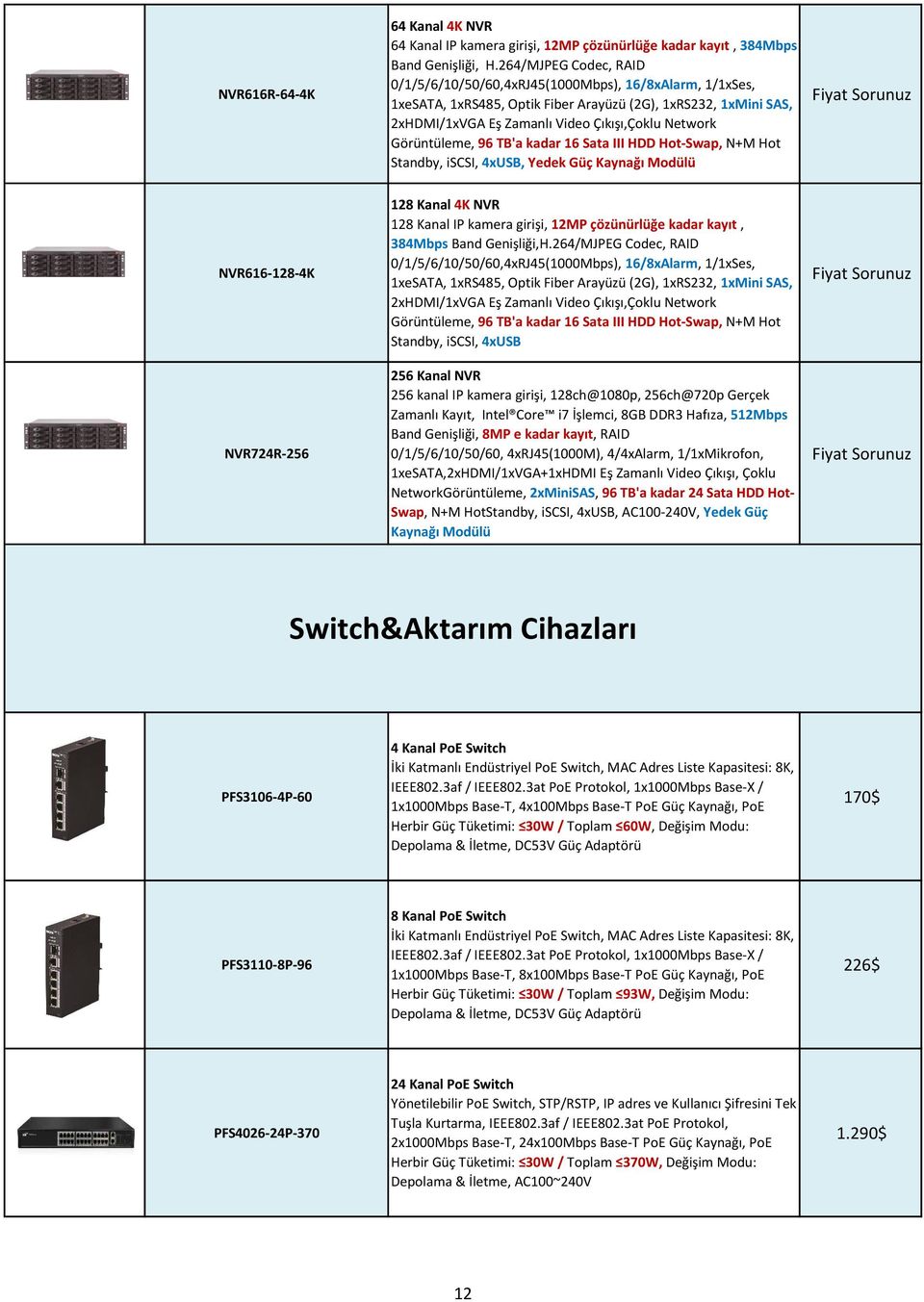 Görüntüleme, 96 TB'a kadar 16 Sata III HDD Hot-Swap, N+M Hot Standby, iscsi, 4xUSB, Yedek Güç Kaynağı Modülü NVR616-128-4K NVR724R-256 128 Kanal 4K NVR 128 Kanal IP kamera girişi, 12MP çözünürlüğe