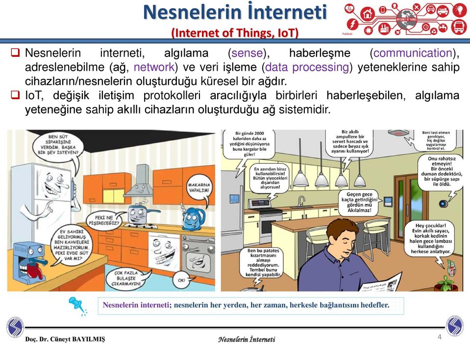 IoT, değişik iletişim protokolleri aracılığıyla birbirleri haberleşebilen, algılama yeteneğine sahip akıllı