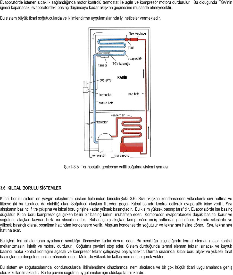 Bu sistem büyük ticari soğutucularda ve iklimlendirme uygulamalarında iyi neticeler vermektedir. Şekil-3.5 Termostatik genleşme valfli soğutma sistemi şeması 3.