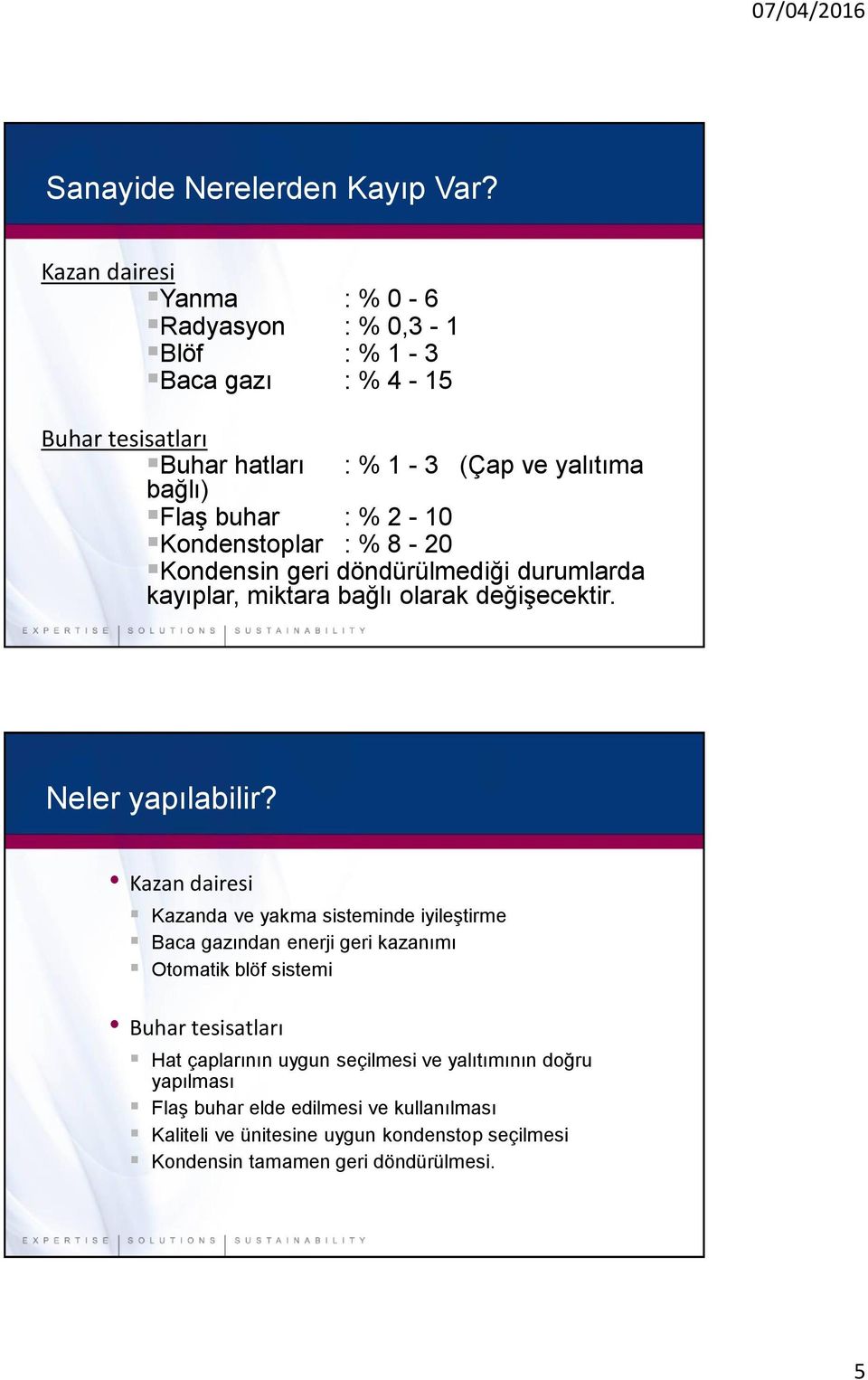 2-10 Kondenstoplar : % 8-20 Kondensin geri döndürülmediği durumlarda kayıplar, miktara bağlı olarak değişecektir. Neler yapılabilir?