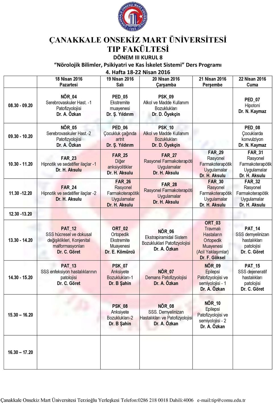 -2 Patofizyolojisi FAR_23 Hipnotik ve sedatifler ilaçlar -1 FAR_24 Hipnotik ve sedatifler ilaçlar -2 PAT_12 SSS hücresel ve dokusal değişiklikleri, Konjenital malformasyonları PAT_13 SSS enfeksiyon