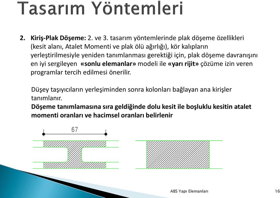 tanımlanması gerektiği için, plak döşeme davranışını en iyi sergileyen «sonlu elemanlar» modeli ile «yarı rijit» çözüme izin veren programlar