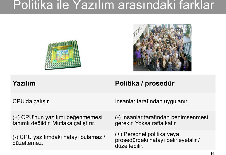 Mutlaka çalıştırır. (-) CPU yazılımdaki hatayı bulamaz / düzeltemez.