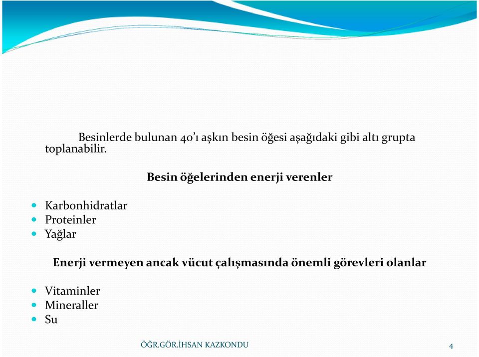 Karbonhidratlar Proteinler Yağlar Besin öğelerinden enerji