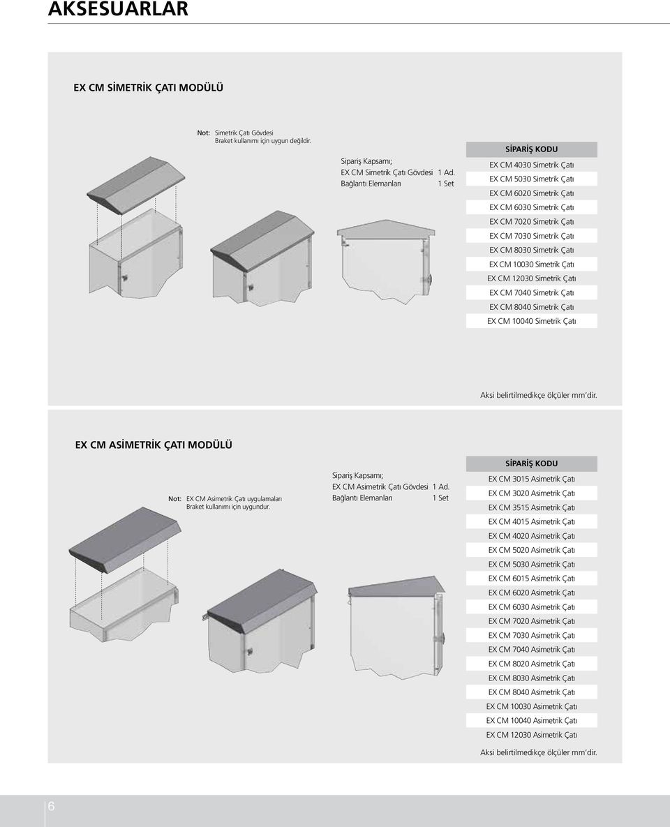 Simetrik Çatı EX CM 10030 Simetrik Çatı EX CM 12030 Simetrik Çatı EX CM 7040 Simetrik Çatı EX CM 8040 Simetrik Çatı EX CM 10040 Simetrik Çatı Aksi belirtilmedikçe ölçüler mm dir.
