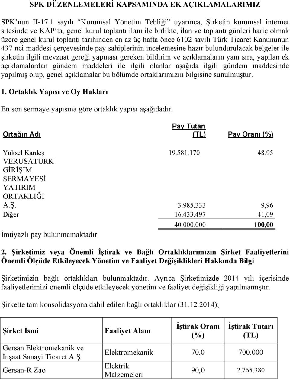 tarihinden en az üç hafta önce 6102 sayılı Türk Ticaret Kanununun 437 nci maddesi çerçevesinde pay sahiplerinin incelemesine hazır bulundurulacak belgeler ile şirketin ilgili mevzuat gereği yapması