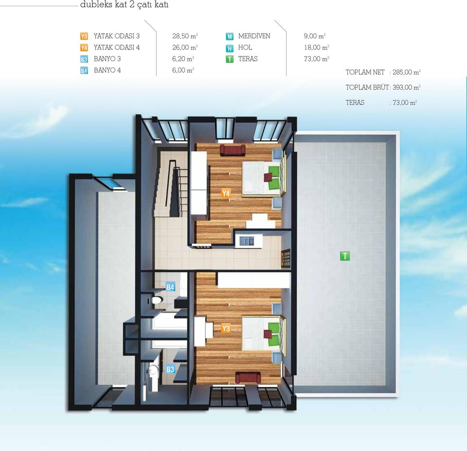 TERA 18,00 m 2 73,00 m 2 B4 BANYO 4 6,00 m 2 TOPLA NET :