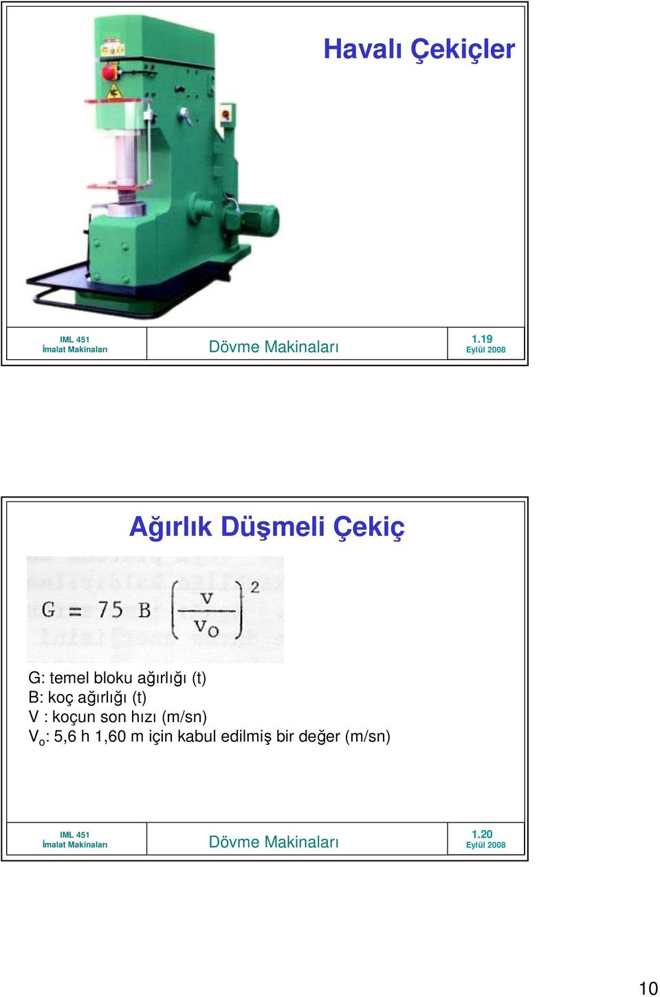 ağırlığı (t) B: koç ağırlığı (t) V : koçun